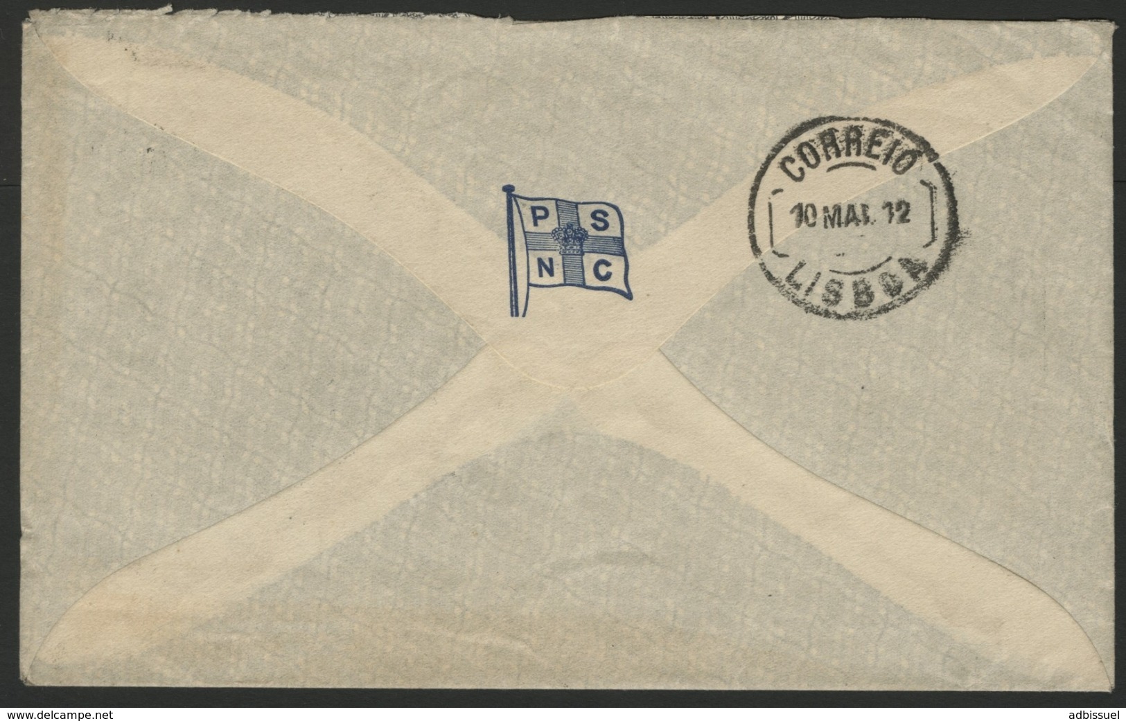 1912. N° 110 Edouard VII + "PAQUETE" Cancelled At Lisbonne's Stopping, On A Cover From The "PSNC" To Paris. - Lettres & Documents