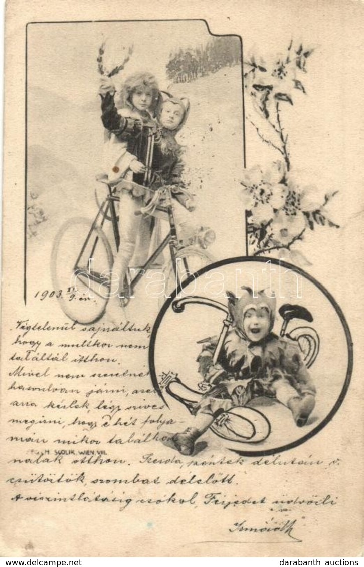 * T2/T3 1903 Children On Bicycle In Costumes. Art Nouveau, B.K.W.I. 660/6. S: Ch. Scolik (EK) - Ohne Zuordnung