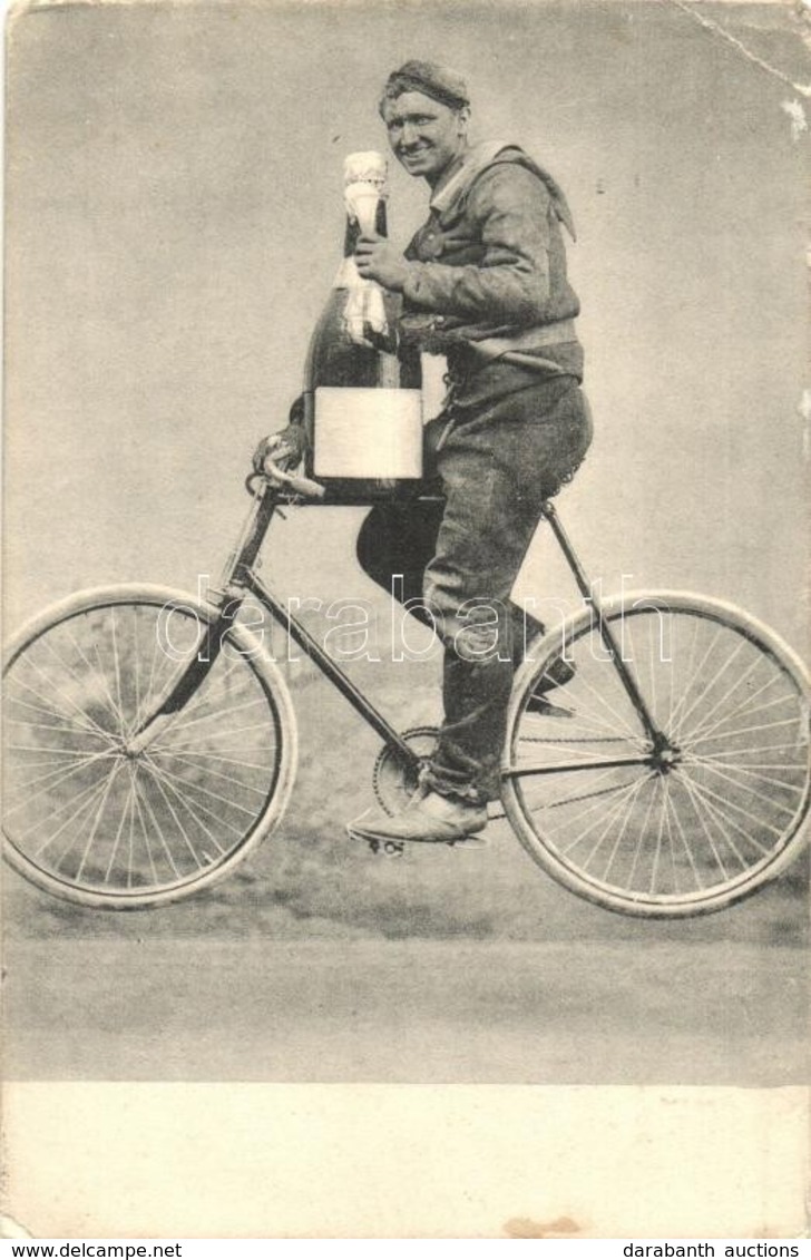 T2/T3 1905 New Year Greeting Card. Chimney Sweeper On Bicycle With A Bottle Of Champagne (EK) - Ohne Zuordnung