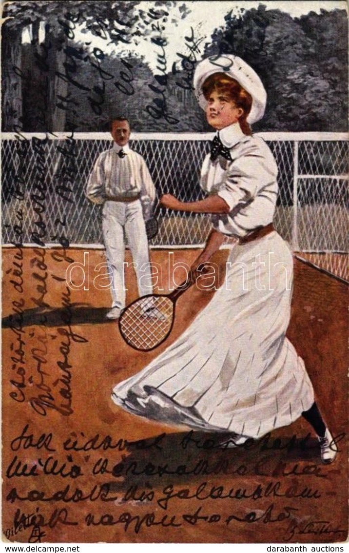 T2/T3 Tennis Players On The Tennis Court. Raphael Tuck & Sons 'Oilette' Serie 'Tennisspieler' No. 280 B. S: Hans Leiter  - Ohne Zuordnung