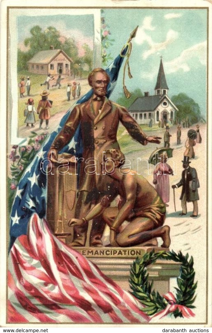 * T2 Emancipation With American Flag. Raphael Tuck & Sons Postcard Series No. 155. Lincoln's Birthday, Emb. Litho - Ohne Zuordnung