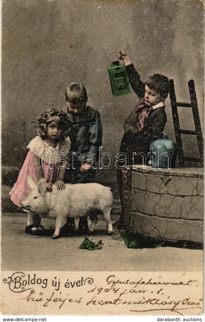 * T2/T3 1904 Boldog Újévet! / New Year Greeting Card, Children With Pig - Ohne Zuordnung