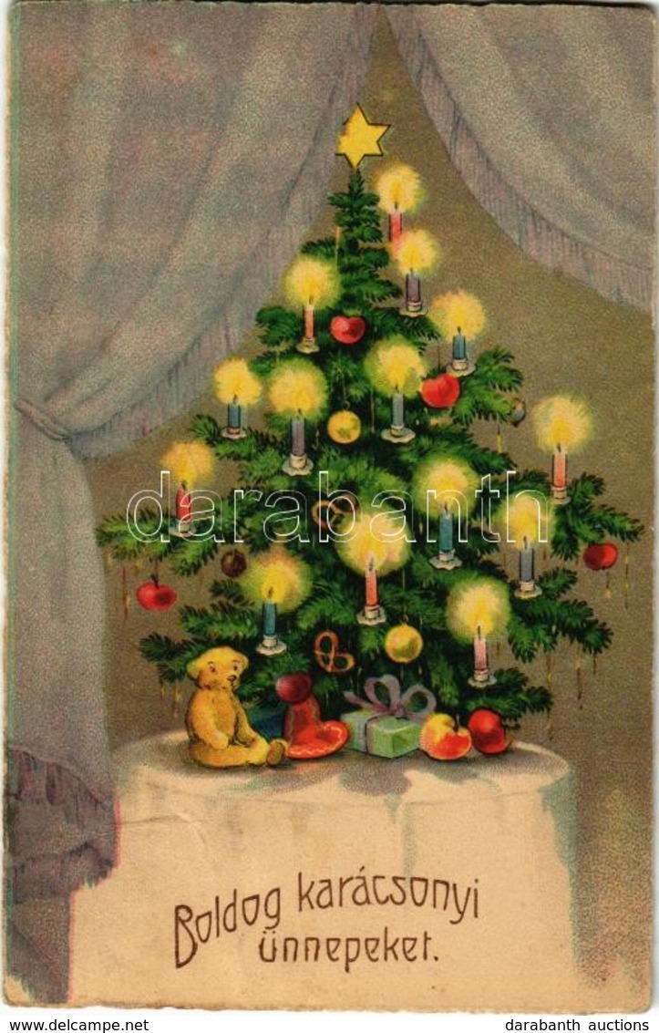 * T2/T3 1941 'Boldog Karácsonyi ünnepeket', üdvözlőlap / Christmas Greeting Card, Christmas Tree, Litho (ragasztónyom /  - Ohne Zuordnung