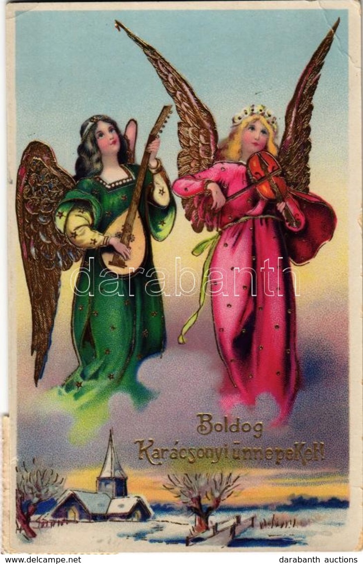 T2/T3 1938 'Boldog Karácsonyi ünnepeket!', üdvözlőlap Aranyozott Díszítéssel, Dombornyomat / Christmas Greeting Card, An - Ohne Zuordnung