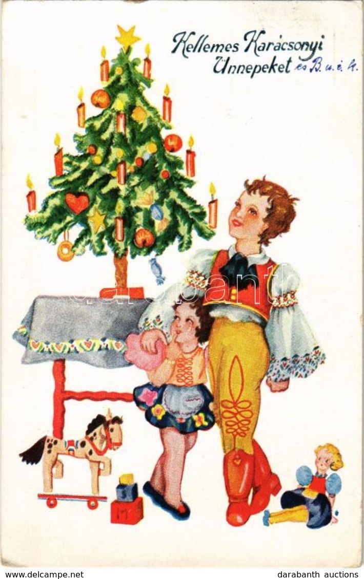 T2 1939 'Kellemes Karácsonyi ünnepeket', üdvözlőlap / Christmas Greeting Card, Children, Toys, Christmas Tree - Ohne Zuordnung