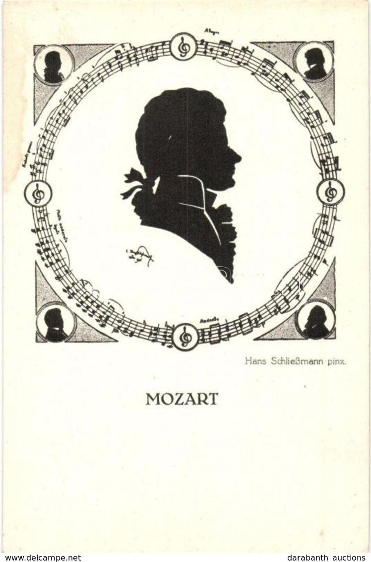 ** T2 Mozart Silhouette. Postkartenverlag Brüder Kohn Wien Serie 108/2. S: Hans Schliessmann - Ohne Zuordnung