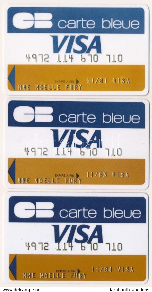 Franciaország 1981-1984. 3db 'Carte Bleue Visa' Kártya. 
France 1981-1984. 3pcs Of 'Carte Bleue Visa' Cards. - Ohne Zuordnung