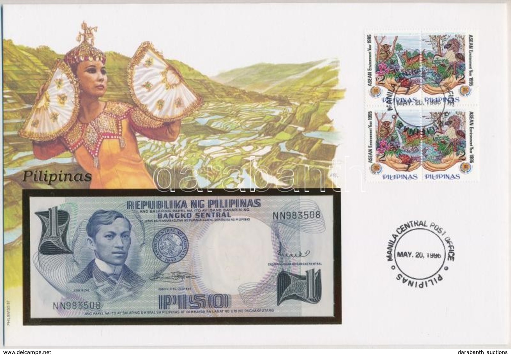 Fülöp-szigetek 1969. 1P Borítékban, Alkalmi Bélyeggel és Bélyegzéssel T:I 
Philippines 1969. 1 Piso In Envelope With Sta - Ohne Zuordnung