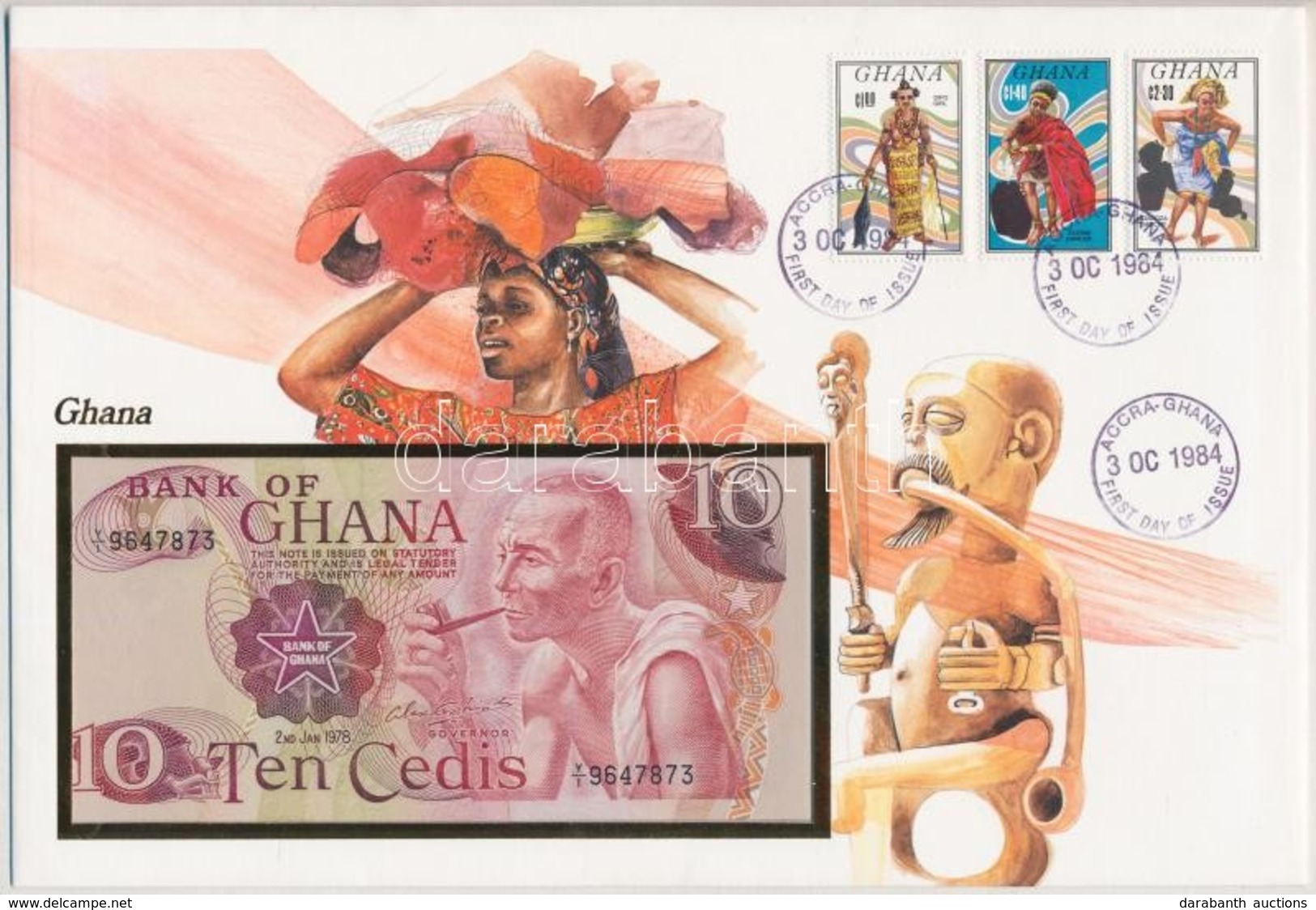 Ghána 1978. 10C Borítékban, Alkalmi Bélyeggel és Bélyegzéssel T:I 
Ghana 1978. 10 Cedis In Envelope With Stamps And Canc - Ohne Zuordnung