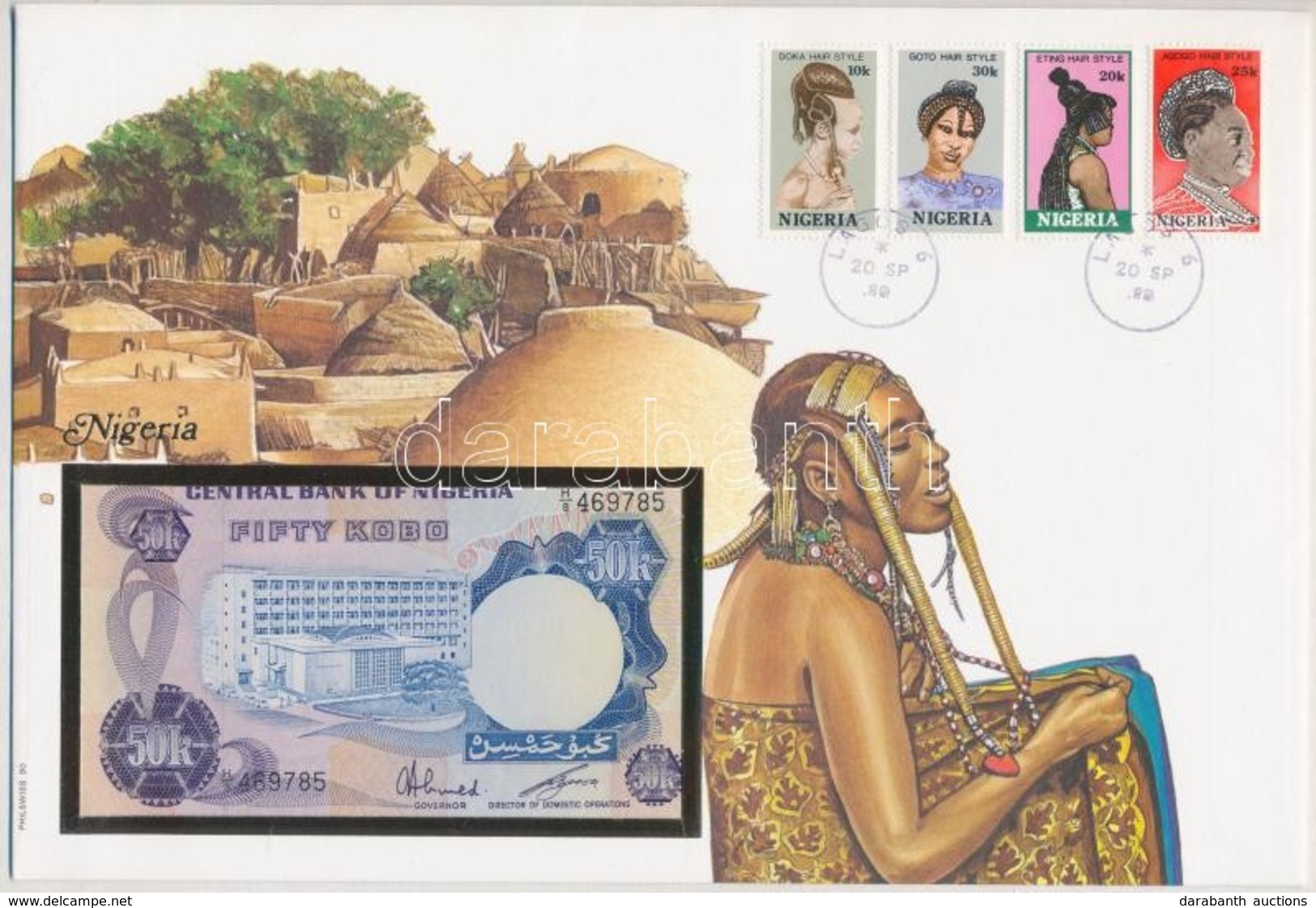 Nigéria 1983. 50K Borítékban, Alkalmi Bélyeggel és Bélyegzéssel T:I Nigeria 1983. 50 Kobo In Envelope With Stamps And Ca - Sin Clasificación