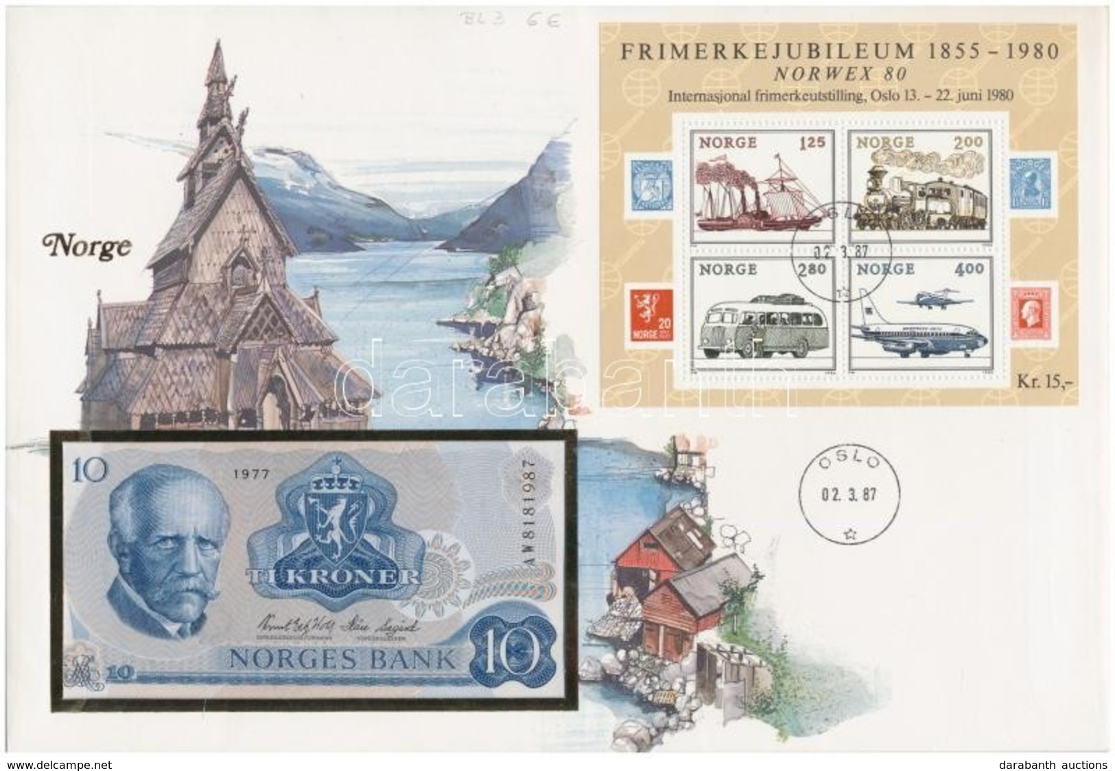 Norvégia 1977. 10K Borítékban, Alkalmi Bélyeggel és Bélyegzéssel T:I
Norway 1977. 10 Kroner In Envelope With Stamps And  - Ohne Zuordnung