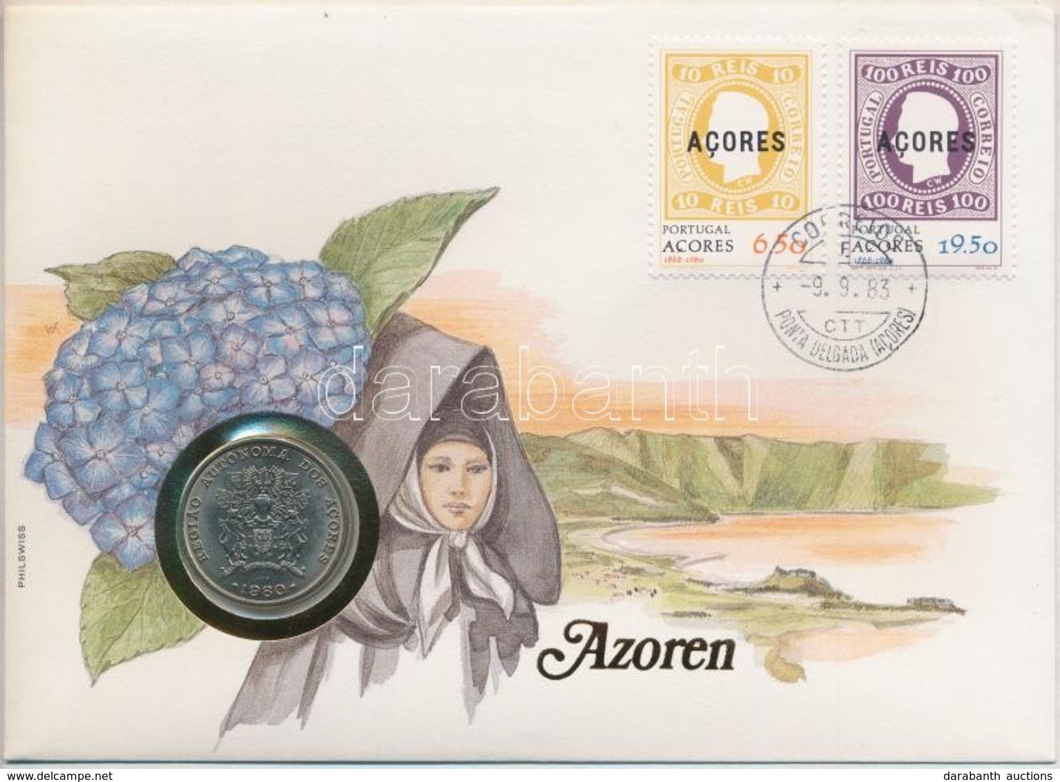 Azori-szigetek 1980. 25E, Felbélyegzett Borítékban, Bélyegzéssel, Német Nyelvű Leírással T:1 
Azores 1980. 25 Escudos In - Ohne Zuordnung