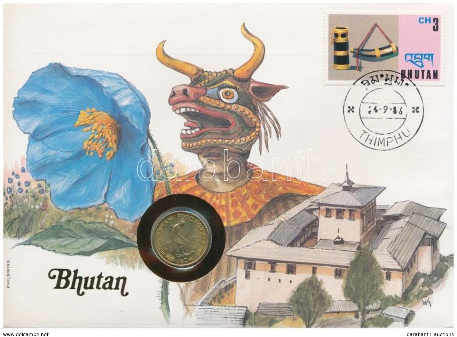 Bhután 1974. 20ch, Felbélyegzett Borítékban, Bélyegzéssel, Német Nyelvű Leírással T:1 
Bhutan 1974. 20 Chetrums In Envel - Ohne Zuordnung