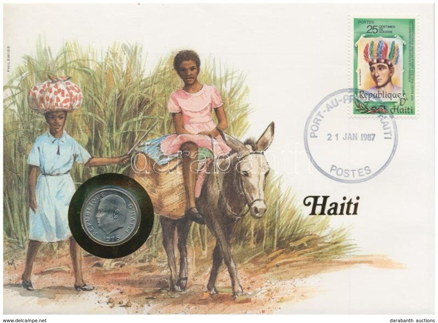 Haiti 1975. 10c, Felbélyegzett Borítékban, Bélyegzéssel, Német Nyelvű Leírással T:1 
Haiti 1975. 10 Centimes In Envelope - Ohne Zuordnung