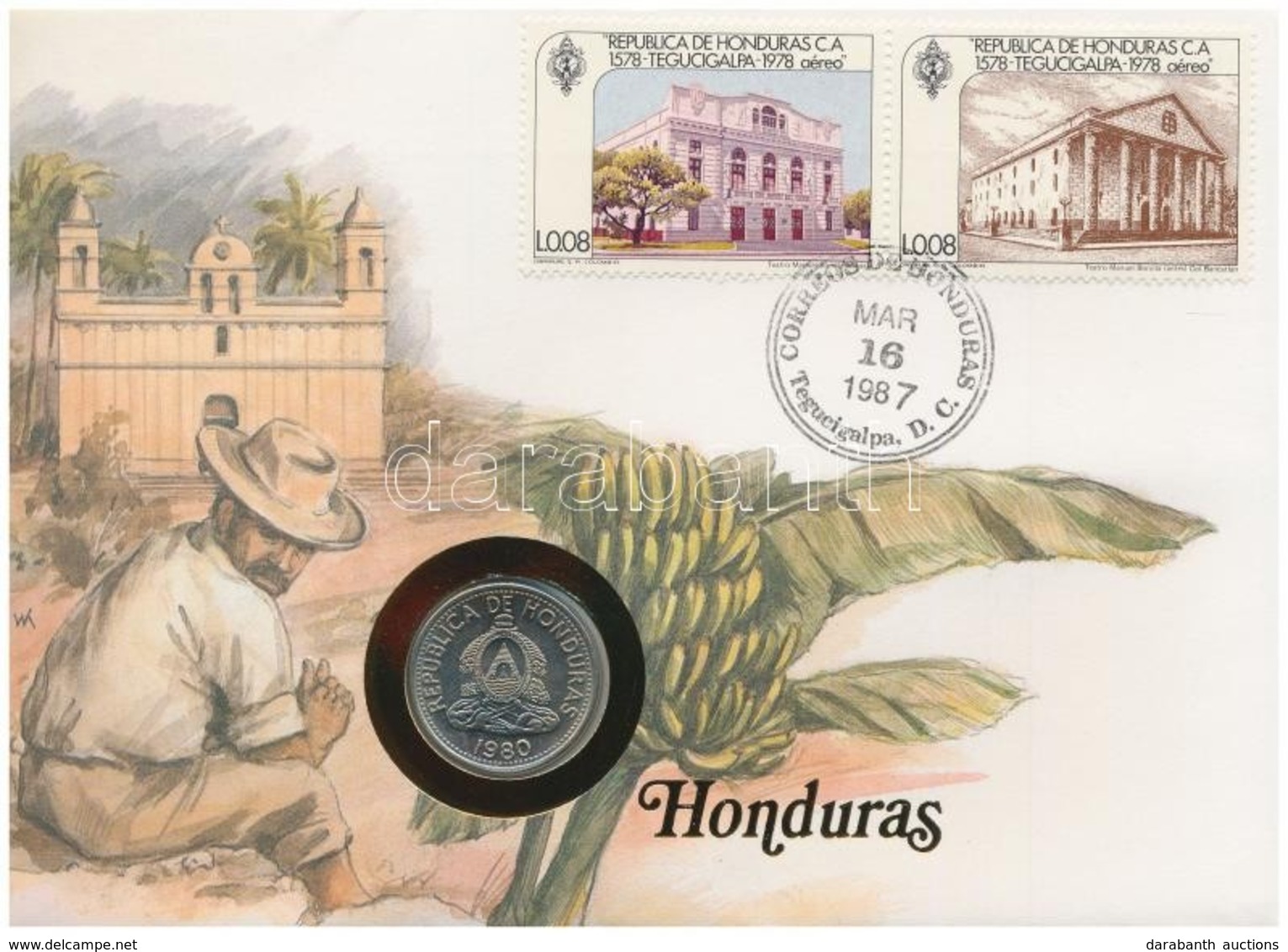 Honduras 1980. 10c, Felbélyegzett Borítékban, Bélyegzéssel, Német Nyelvű Leírással T:1 
Honduras 1980. 10 Centavos In En - Ohne Zuordnung