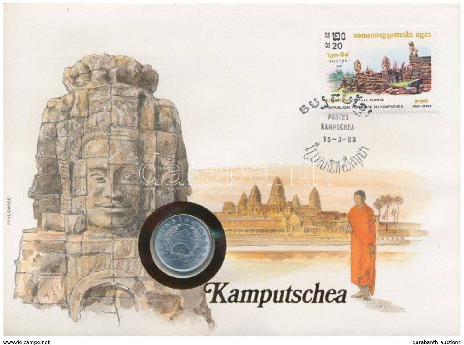 Kambodzsa 1979. 5s, Felbélyegzett Borítékban, Bélyegzéssel, Német Nyelvű Leírással T:1 
Cambodia 1979. 5 Sen In Envelope - Ohne Zuordnung