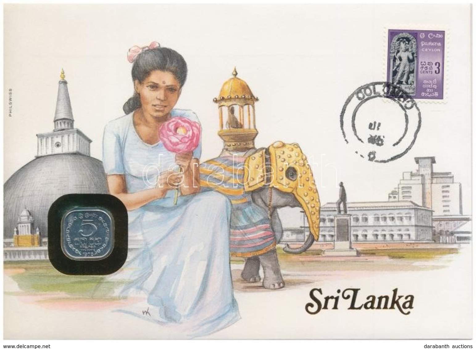 Srí Lanka 1978. 5c, Felbélyegzett Borítékban, Bélyegzéssel, Német Nyelvű Leírással T:1 
Sri Lanka 1978. 5 Cents In Envel - Ohne Zuordnung