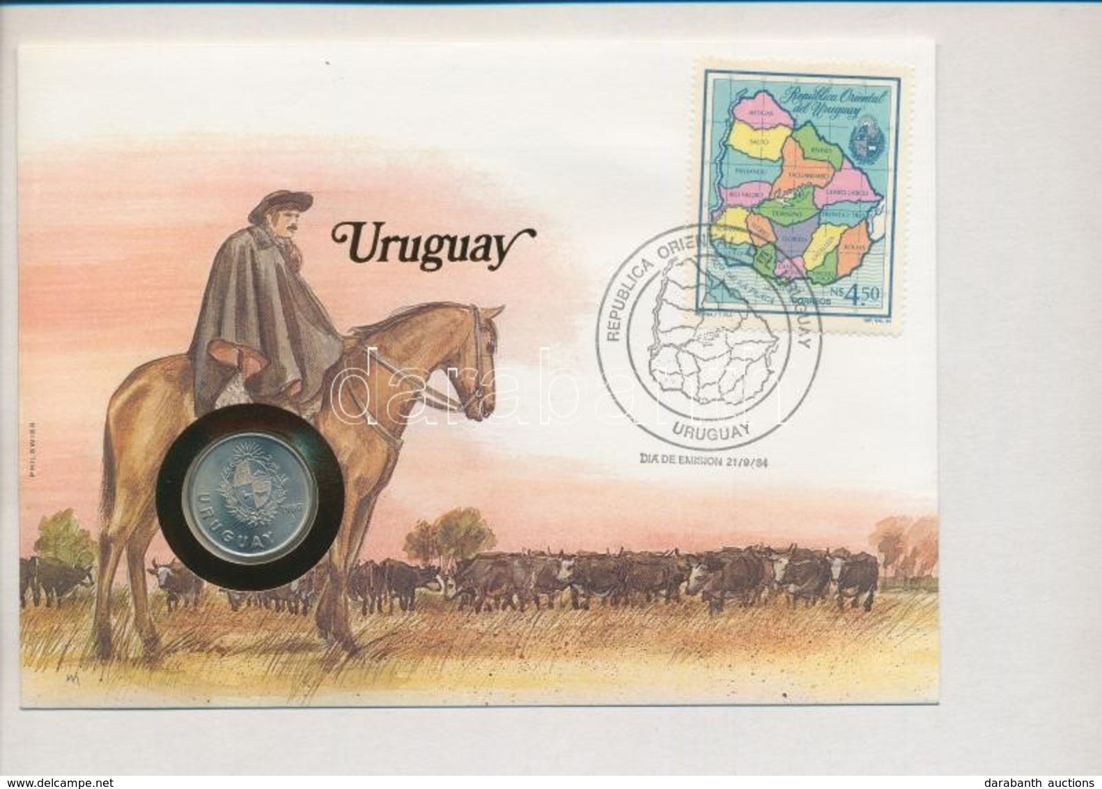 Uruguay 1980. 1NP, Felbélyegzett Borítékban, Bélyegzéssel, Német Nyelvű Leírással T:1
Uruguay 1980. 1 Nuevo Peso In Enve - Ohne Zuordnung