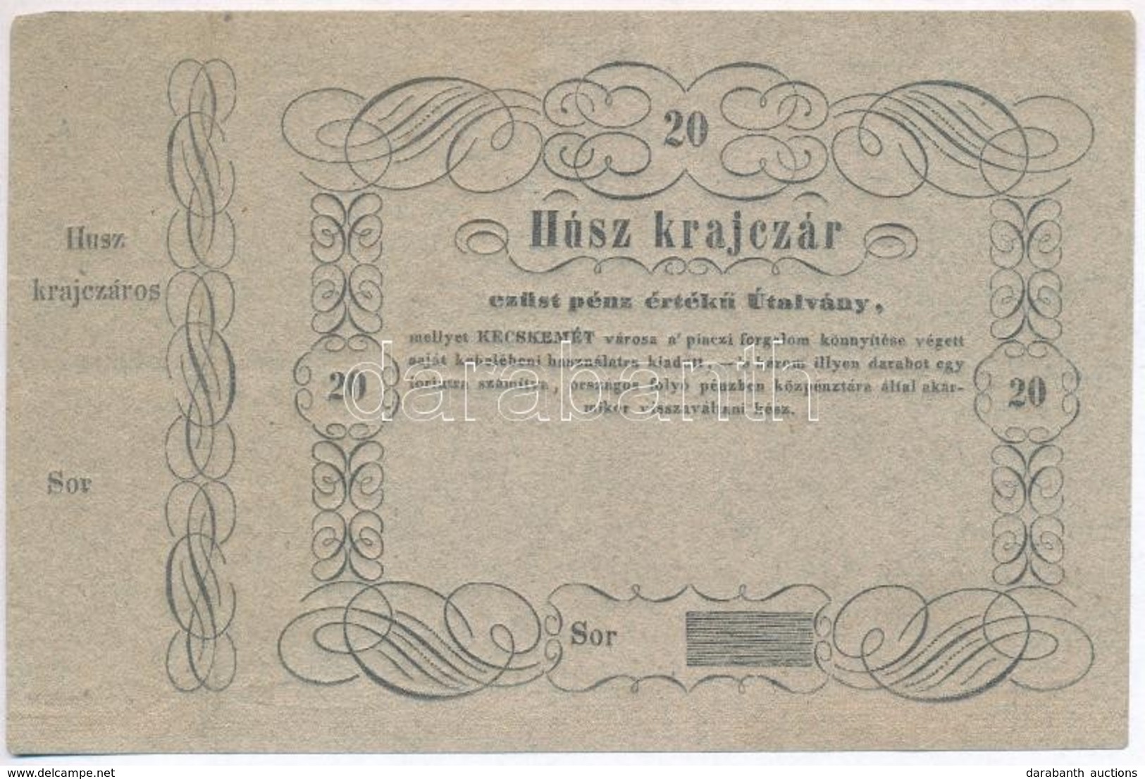 Kecskemét 1848?  20kr Utalvány Múzeumi Másolata (copy Of Necessity Note) T:I- - Unclassified