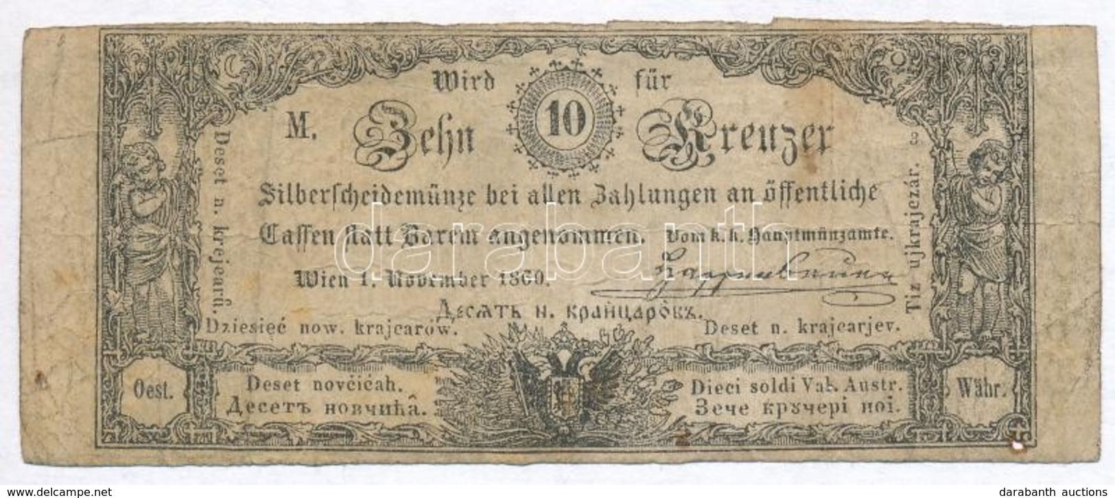 1860. 10Kr 'K. K. Hauptmünzamt Für Silberscheidemünze' T:III-,IV 
Austrian Empire 1860. 10 Kreuzer 'K. K. Hauptmünzamt F - Ohne Zuordnung