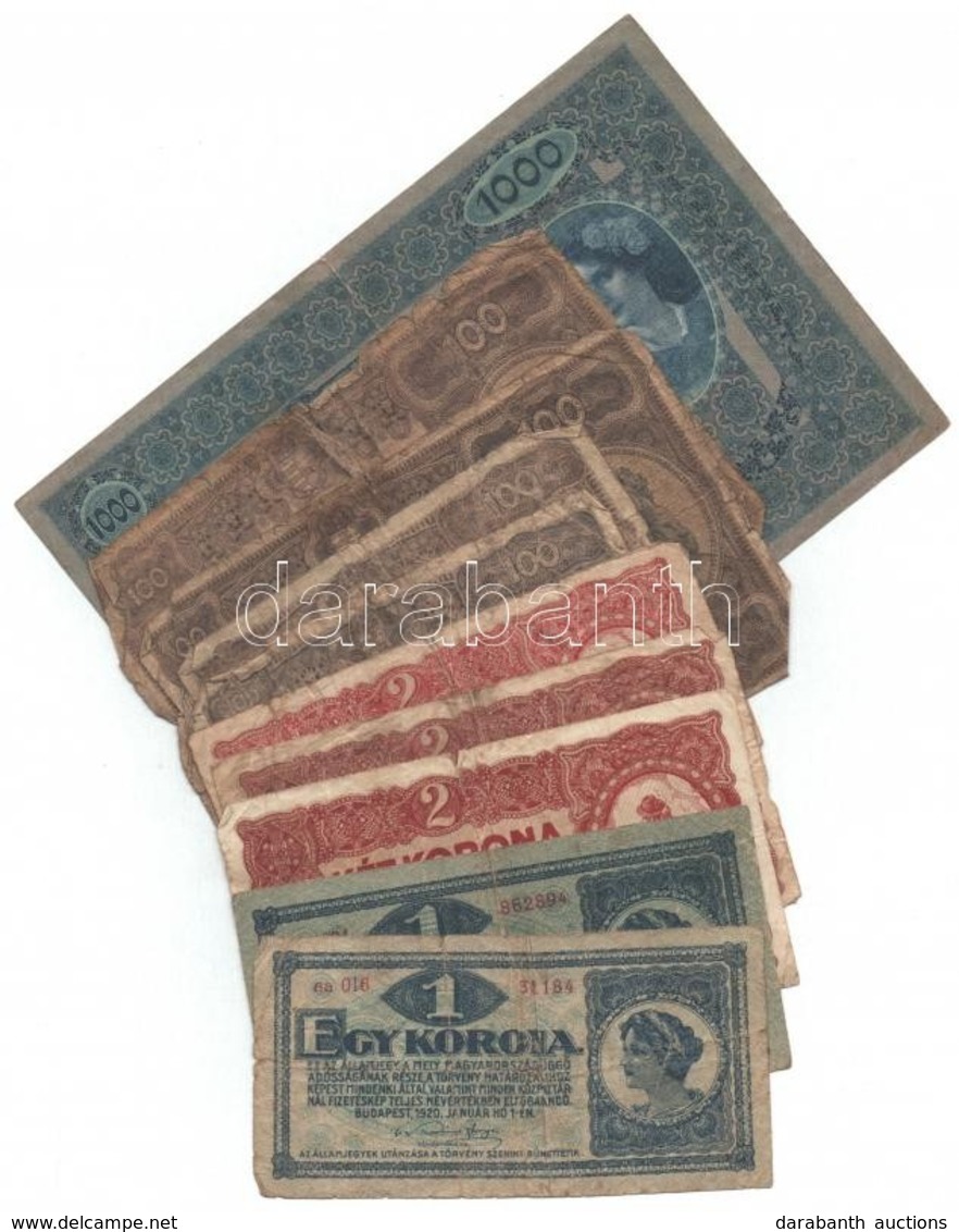 1902-1923. 10db-os Vegyes Korona Bankjegy Tétel T:III-IV - Unclassified