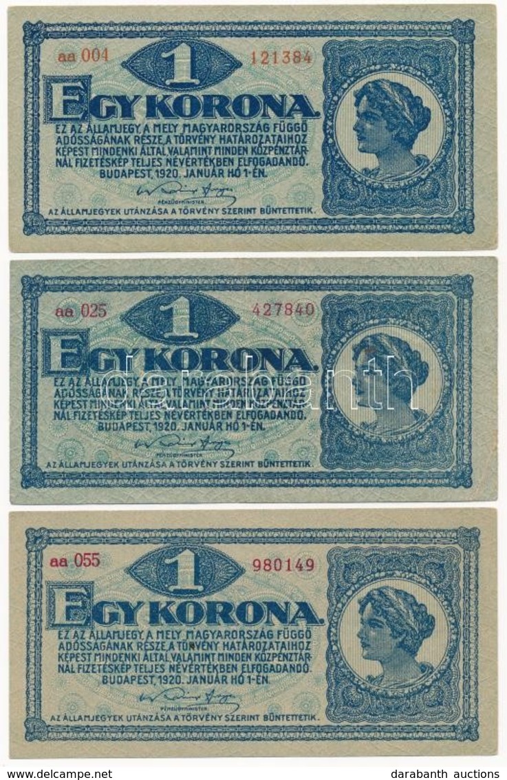 1920. 1K (3x) Különféle Sorszám Típusok + 2K (3x) Különféle Sorszám Típusok T:I-III - Ohne Zuordnung