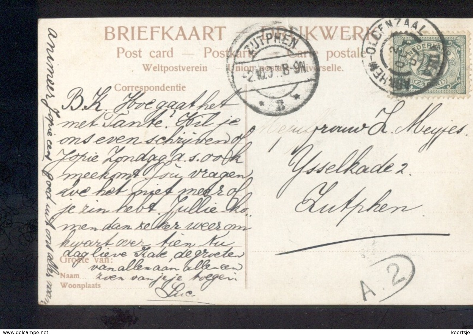 Arnhem Oldenzaal VIII Grootrond - Zutphen Langebalk - 1907 - Marcophilie