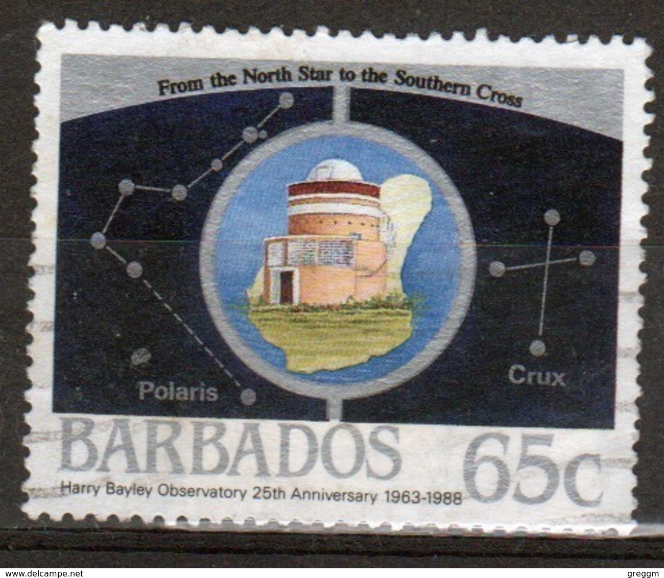 Barbados Single 65c Stamp From The 1988 Bayley Observatory Series. - Barbados (1966-...)