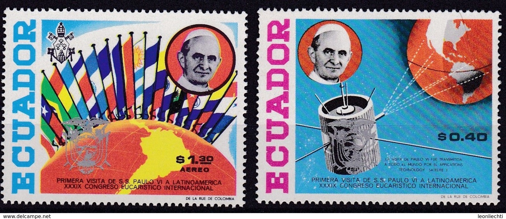 Ecuador.1969  MI: 1454 - 1455 + Flugpostmarke 1456.Jahrestag Der Reise Von Papstes Paul VI. Nach Südamerika. 2 Scan - Christianity