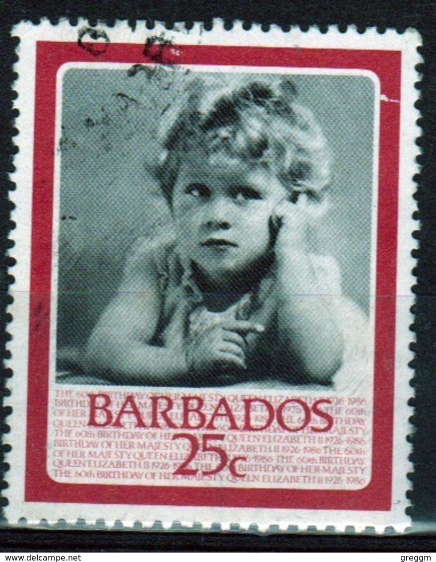 Barbados Single 25c Stamp From The 1986 Queens 60th Birthday Series. - Barbados (1966-...)