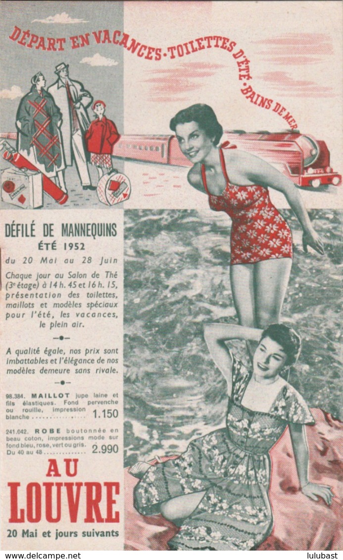 Paris "Au Grands Magasins Du LOUVRE" Catalogue édité à L'occasion Des Défilés De Mannequins Pendant L'été 1952. 16p. - Publicités