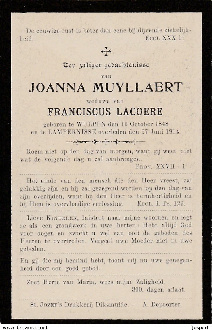 Wulpen, Lampernisse, 1914, Joanna Muyllaert, Lacoere - Imágenes Religiosas