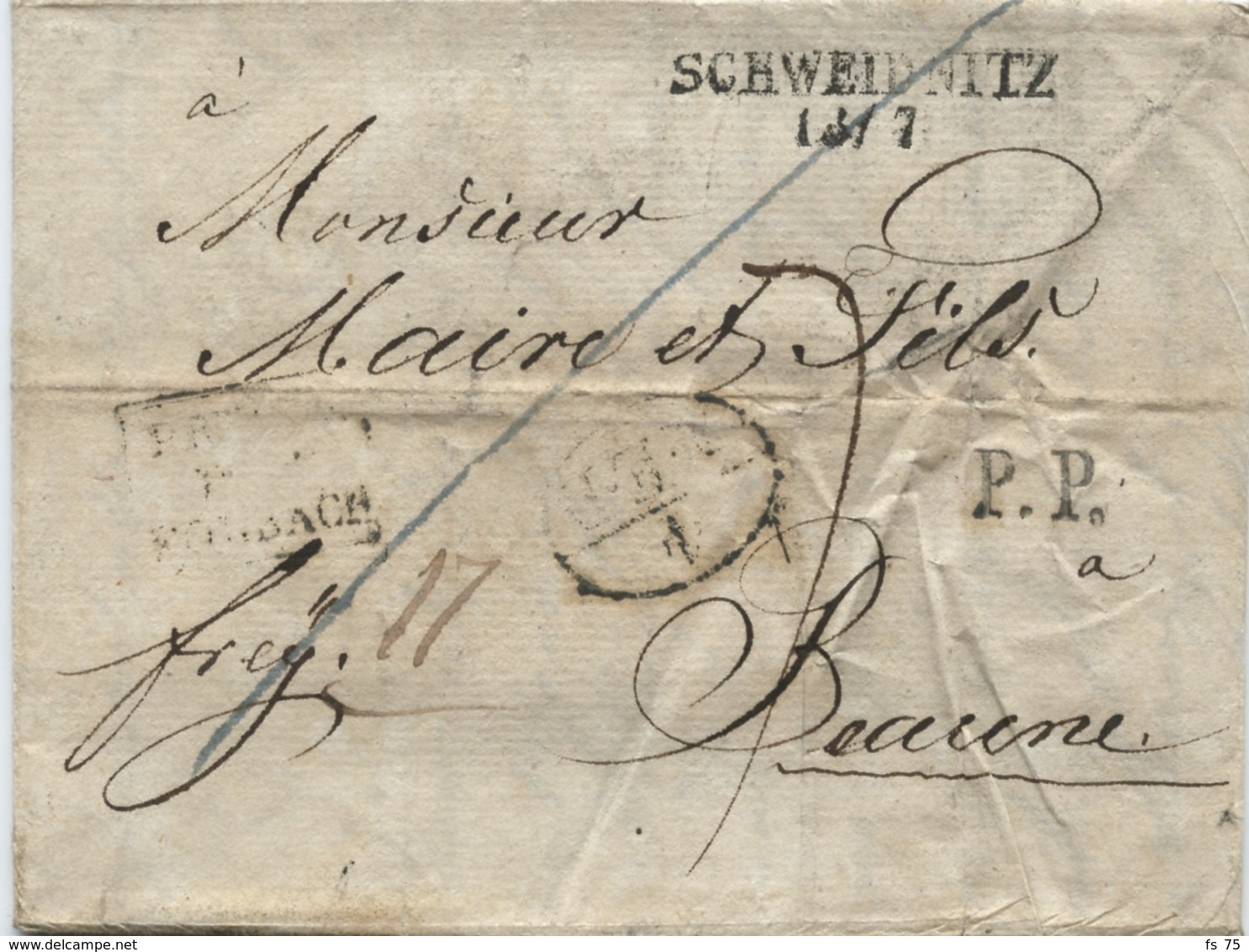 ALLEMAGNE - SCHWEIDNITZ + P.P. SUR LETTRE AVEC TEXTE POUR LA FRANCE, 1827 - Préphilatélie