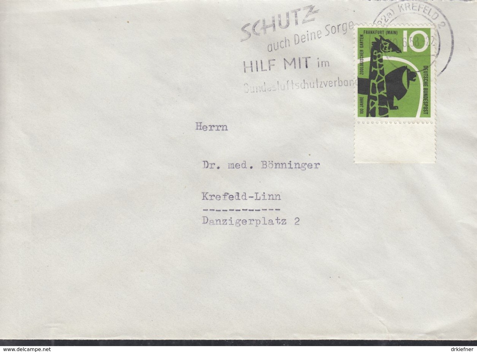 BRD 288 EF, Auf Ortsbrief, Mit Stempel: Krefeld 30.6.1958 - Briefe U. Dokumente