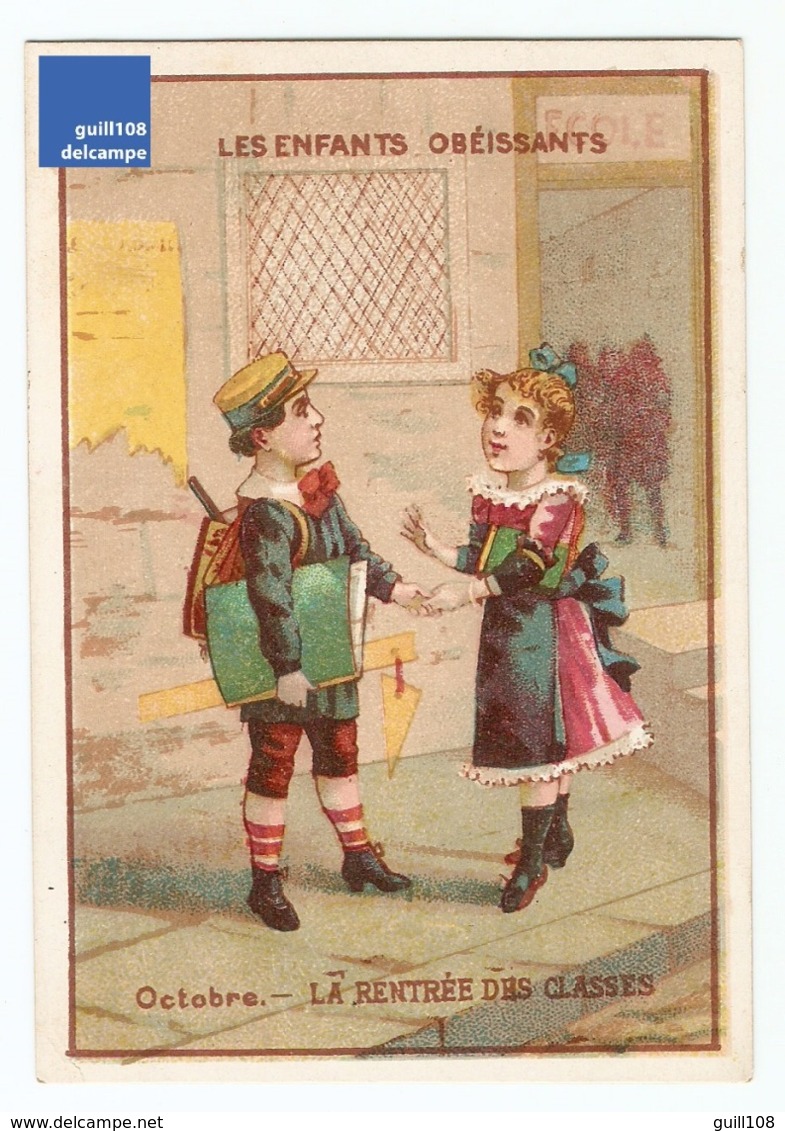 Chromo Chocolat Du Marquisat Lyon Mois Octobre Rentrée Des Classes Cartable école Enfant Victorian Trade Card A15-111 - Sonstige & Ohne Zuordnung