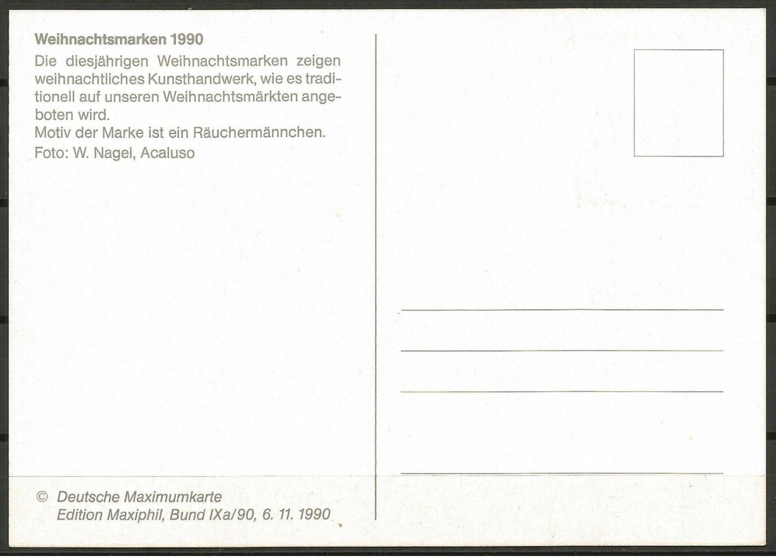 Germany Maximum Card Maxicard Christmas 1990 Raeuchermaennchen German Incense Smoker Christkindle Markt Randolfzell - Other & Unclassified