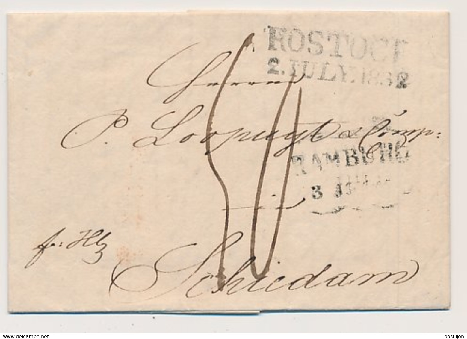 Rostock Duitsland - Schiedam 1832 - Hamburg ( Deventer ) - ...-1852 Prephilately