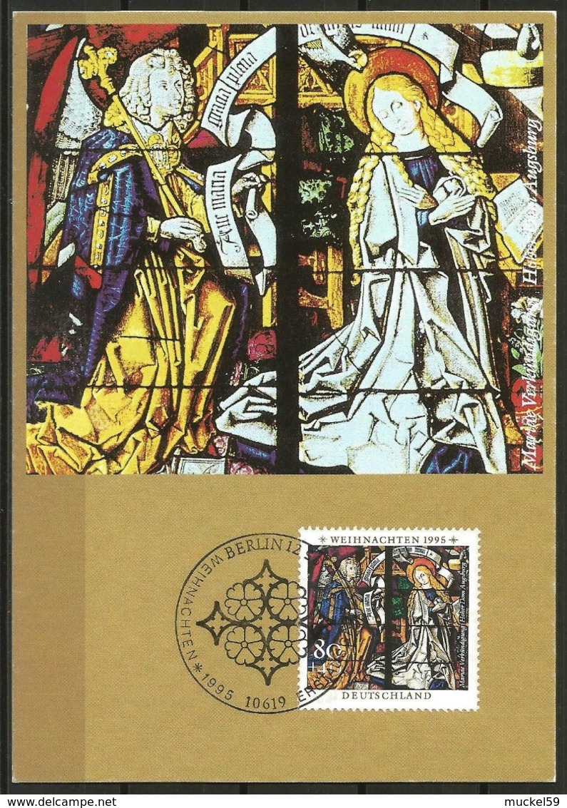 Germany Maximum Card Maxicard Christmas 1995 The Annunciation, Mariae Verkuendigung Stained Glass Window Augsburg - Other & Unclassified