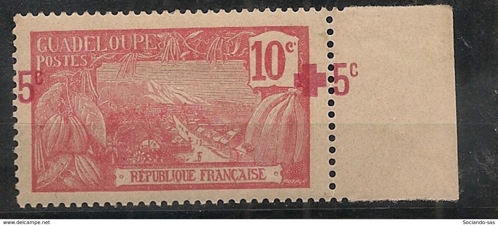 Guadeloupe - 1915-17 - N°Yv. 75 - Croix Rouge - Variété Surcharge à Cheval - RR - Neuf * / MH VF - Neufs