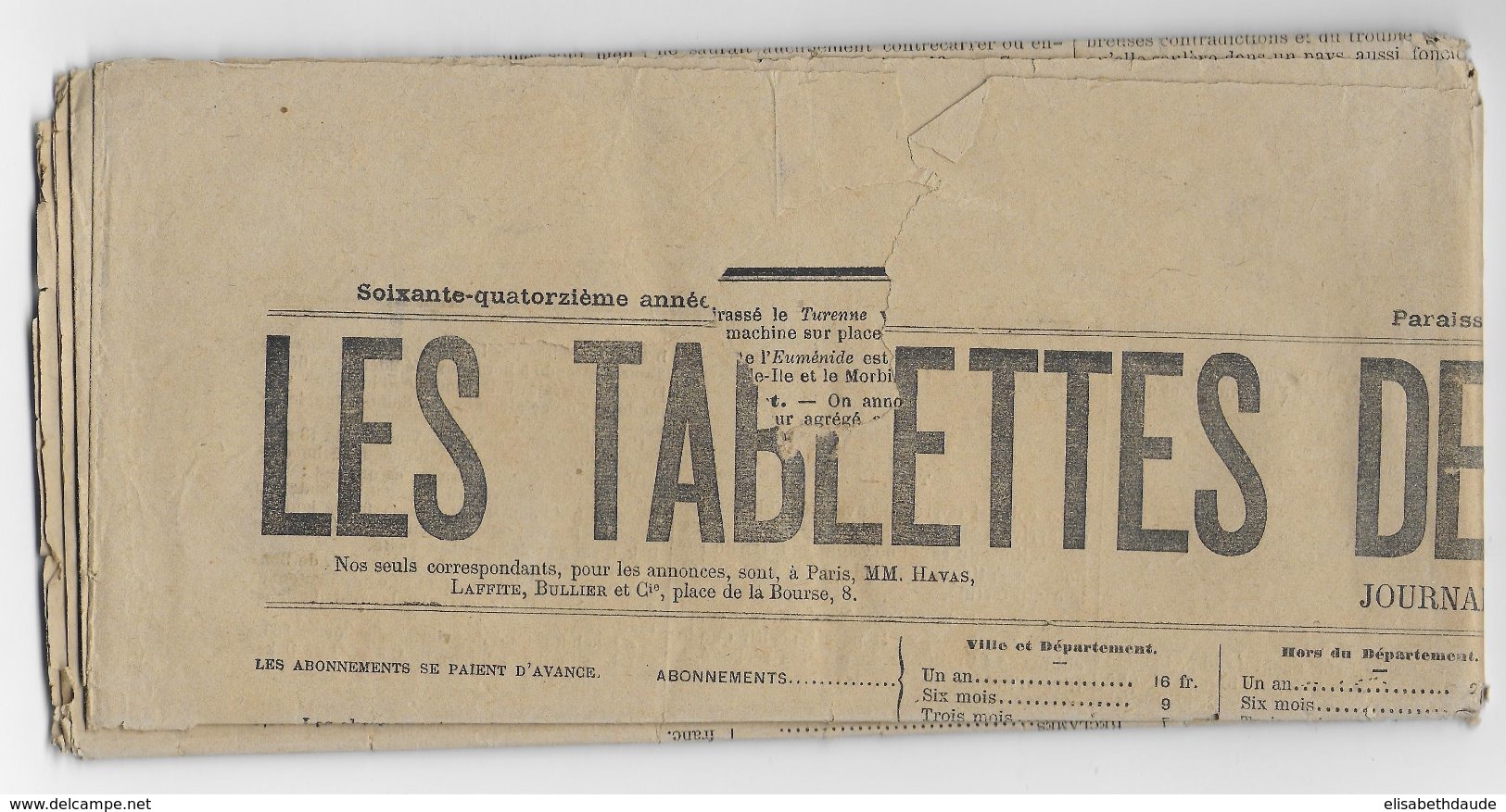 1881 - 1c SAGE SEUL Sur JOURNAL POLITIQUE COMPLET "LES TABLETTES DES DEUX CHARENTES"  à ROCHEFORT - 1877-1920: Periodo Semi Moderno