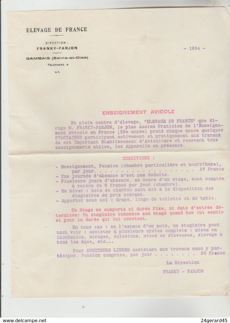 DEPLIANT PUBLICITAIRE TARIF 4 PAGES + 2 - Elevage Et Alimentation Animale "ELEVAGE DE FRANCE" GAMBAIS (Seine Et Oise) - Pubblicitari