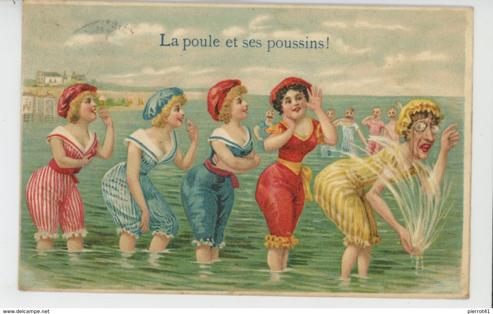 FEMMES - FRAU - LADY - Jolie Carte Fantaisie Femmes Baigneuses "LA POULE ET SES POUSSINS ! " Postée à OOSTENDE - Frauen