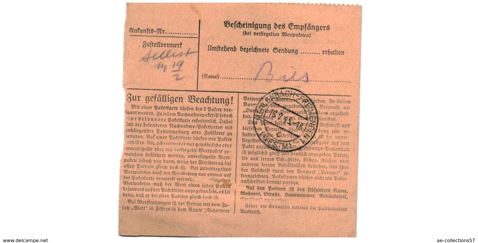 Colis Postal  / De Saarlautern / Tabakfabriken Acker &  Hüser  / 15-2-43 - Covers & Documents