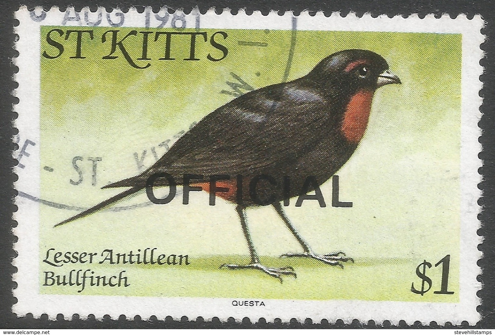 St Kitts. 1981 Birds. Official. $1 Used. SG O19 - St.Kitts And Nevis ( 1983-...)