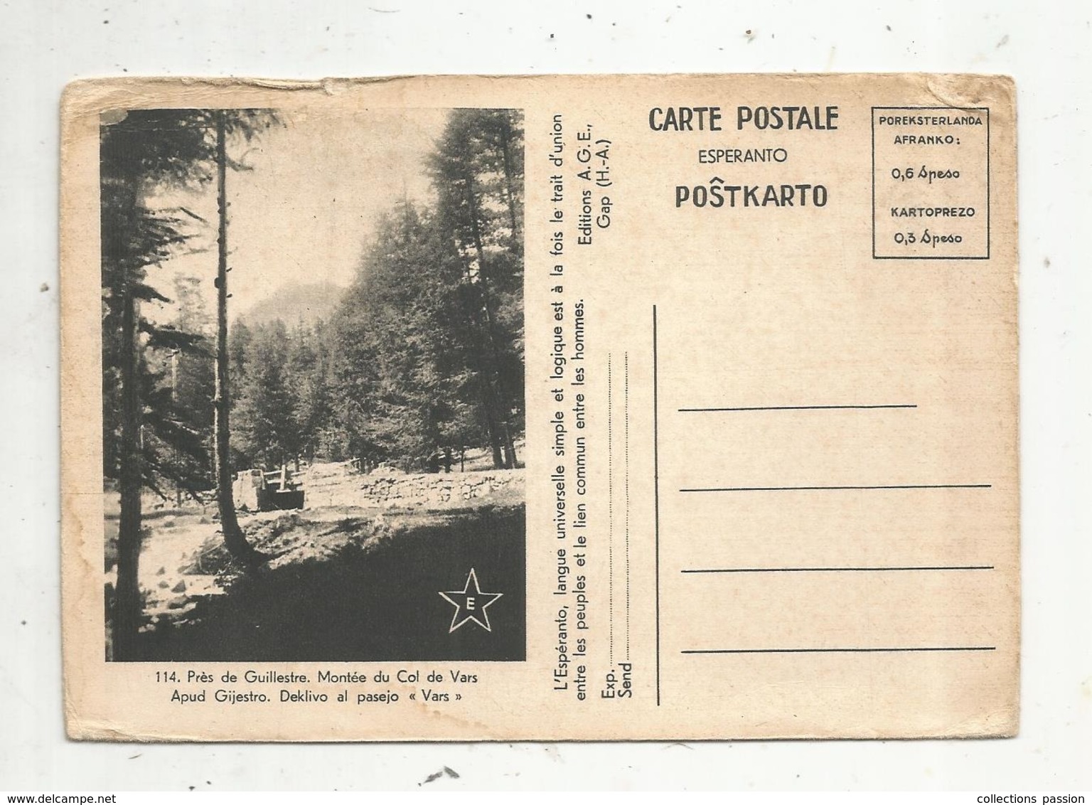 Cp, Esperanto ,postkarto ,05 , Montée Du Col De VARS , Deklivo Alpasejo Vars ,vierge - Esperanto