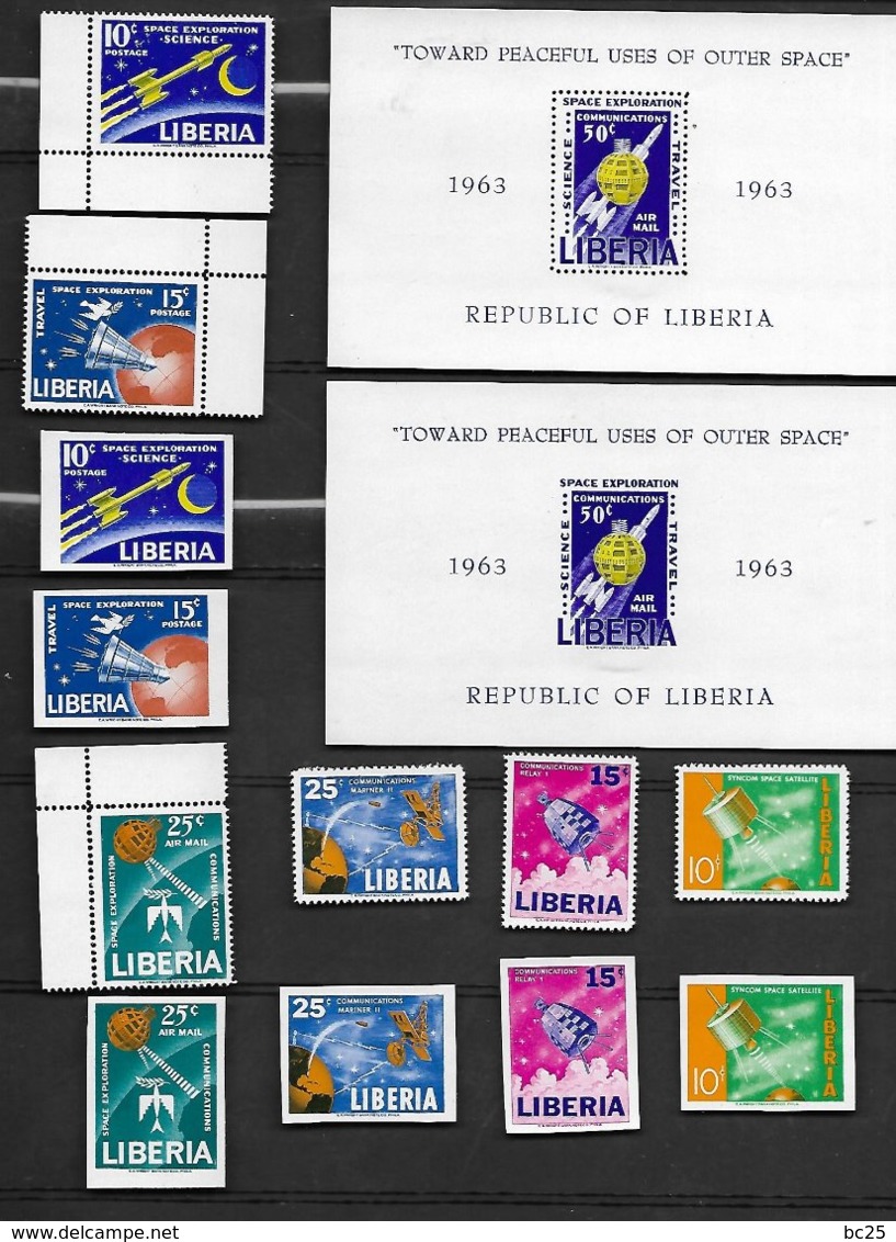 LIBERIA -ESPACE-SPARCIALE-12 SUPERBES TIMBRES NEUFS * * 6 DENTELES ET 6 NON DENTELES +2 BLOCS N°27-1 NON DENTELE-1963/65 - Africa