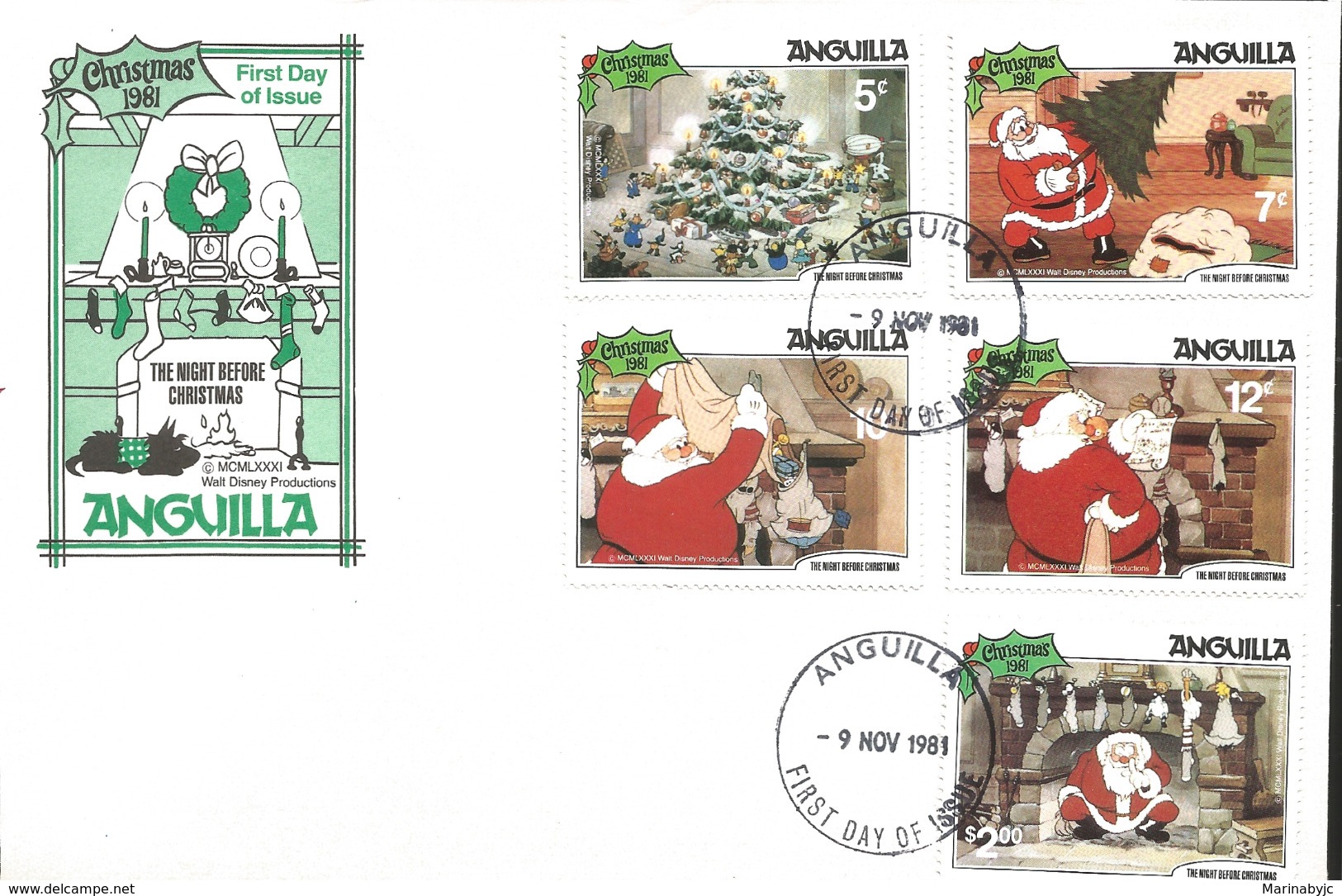 J) 1981 ANGUILLA, THE NIGHT BEFORE CHRISTMAS, MULTIPLE STAMPS, FDC - Anguilla (1968-...)