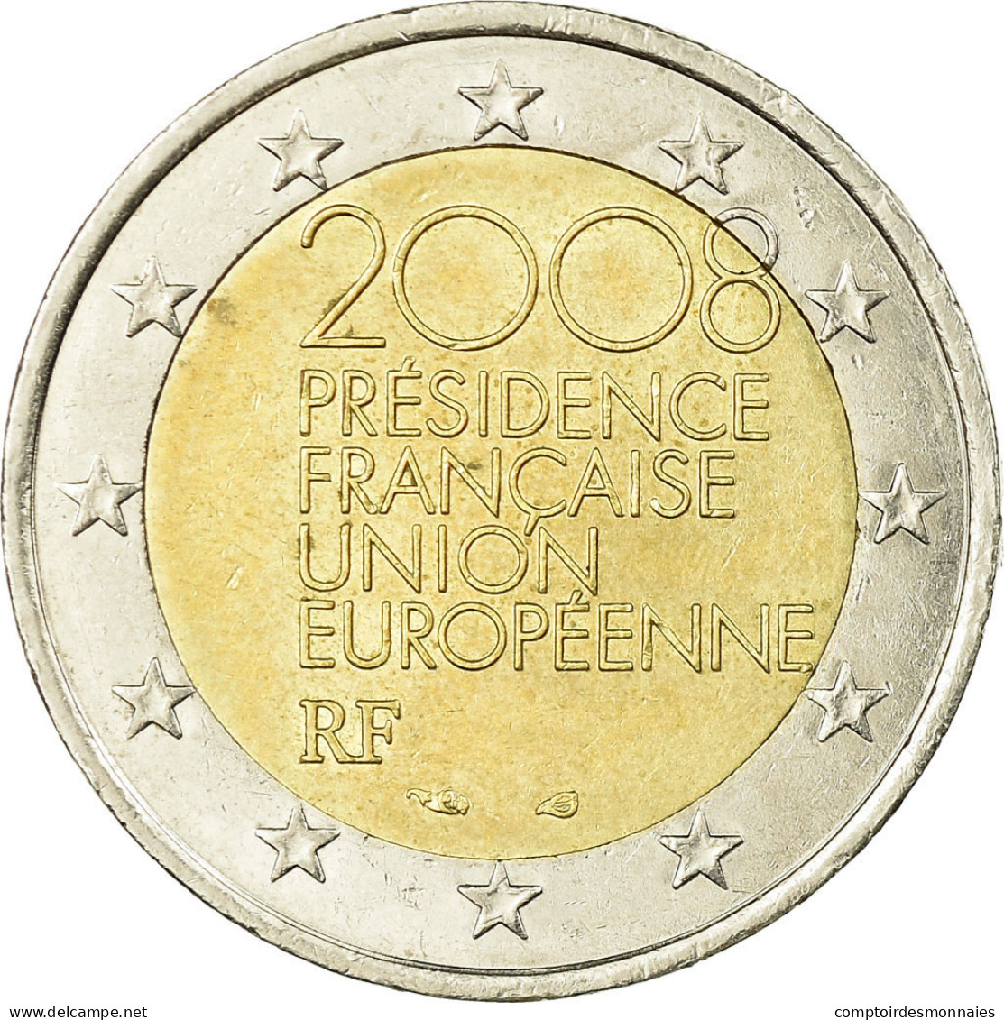 France, 2 Euro, European Union Presidency, 2008, TTB, Bi-Metallic, Gadoury:10 - France