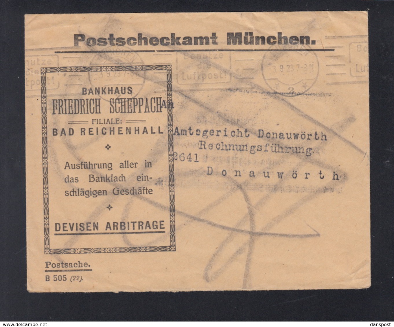 Dt. Reich Brief 1923 Postscheckamt München Werbung Doppelverwendung - Covers & Documents