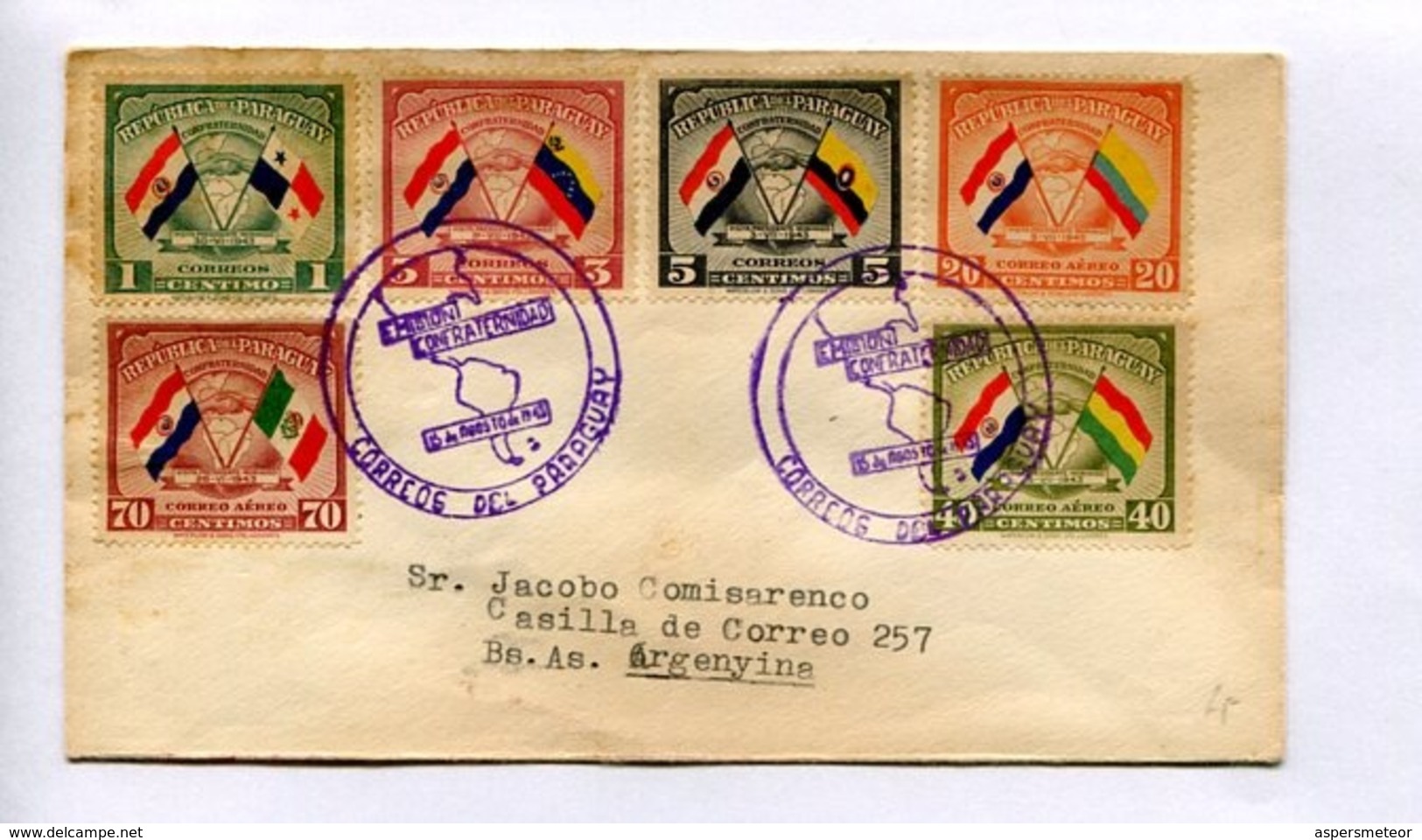 VISITA PRESIDENTE MORINIGO. PARAGUAY 1943 SOBRE FDC CIRCULADO A ARGENTINA - LILHU - Paraguay
